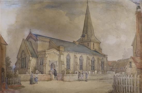 G. de Paris, watercolour, Uckfield Church, Sussex 1888, signed 32 x 49cm, unframed